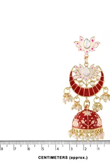 Traditional Floral Kundan Studded Red Meenakari Jhumka Earrings For Women (E2912R)