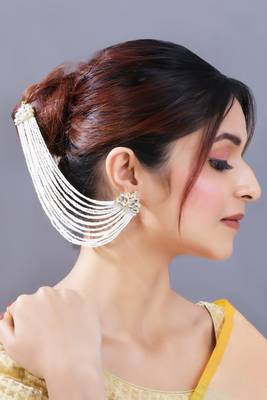 Multi Strand Earring with Ear Chain Embellished With Pearl  1