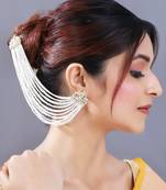 Multi Strand Earring with Ear Chain Embellished With Pearl 