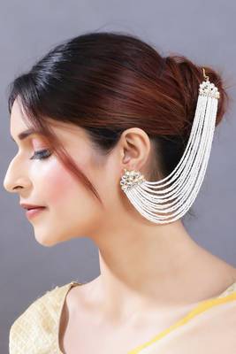 Multi Strand Earring with Ear Chain Embellished With Pearl  2