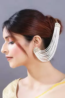 Multi Strand Earring with Ear Chain Embellished With Pearl 