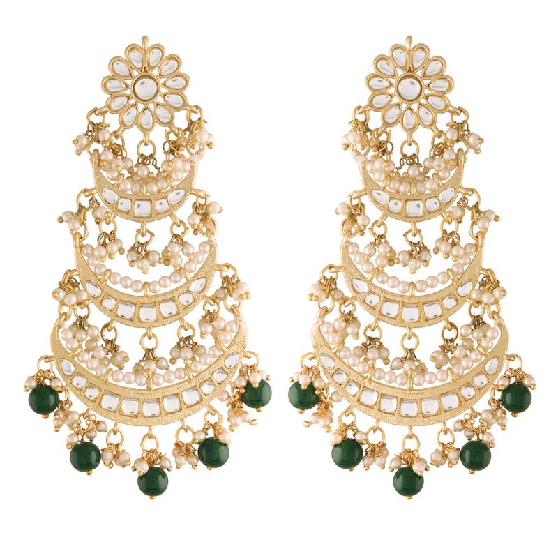 3 Layered Beaded Chandbali Earrings with Kundan and Pearl Work for Women 