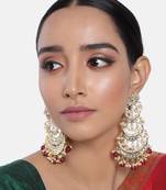  3 Layered Beaded Chandbali Earrings with Kundan and Pearl Work