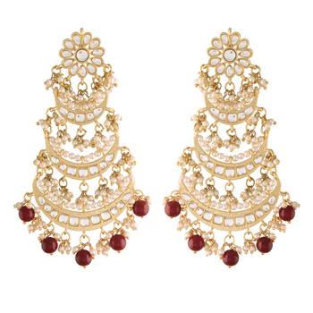  3 Layered Beaded Chandbali Earrings with Kundan and Pearl Work 2