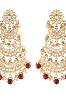  3 Layered Beaded Chandbali Earrings with Kundan and Pearl Work