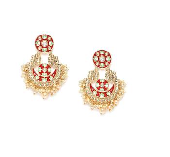 Traditional Pearl Kundan Meenakari Handmade Chandbali Earrings for Women (E2914R) 2