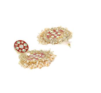 Traditional Pearl Kundan Meenakari Handmade Chandbali Earrings for Women (E2914R) 3