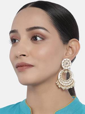 Traditional Pearl Kundan Meenakari Handmade Chandbali Earrings for Women  1