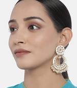 Traditional Pearl Kundan Meenakari Handmade Chandbali Earrings for Women 
