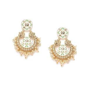 Traditional Pearl Kundan Meenakari Handmade Chandbali Earrings for Women  2