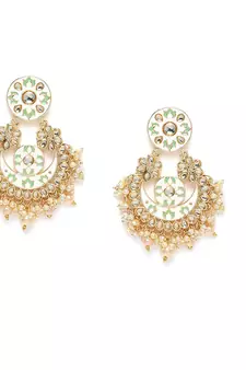 Traditional Pearl Kundan Meenakari Handmade Chandbali Earrings for Women 