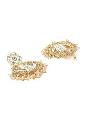 Traditional Pearl Kundan Meenakari Handmade Chandbali Earrings for Women  3