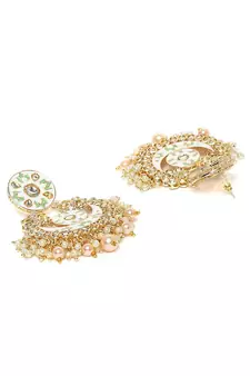 Traditional Pearl Kundan Meenakari Handmade Chandbali Earrings for Women 