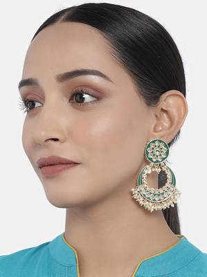 Traditional Pearl Kundan Meenakari Handmade Chandbali Earrings for Women  1