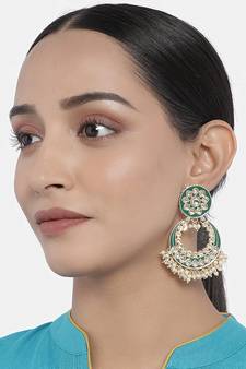 Traditional Pearl Kundan Meenakari Handmade Chandbali Earrings for Women (E2913G)