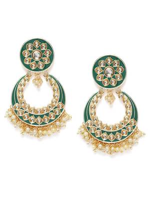 Traditional Pearl Kundan Meenakari Handmade Chandbali Earrings for Women  2