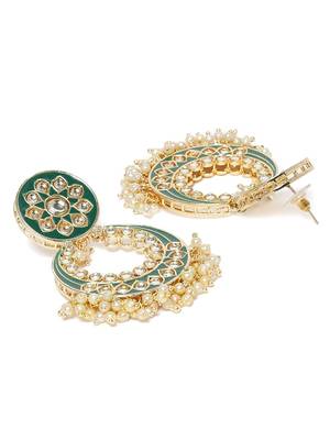 Traditional Pearl Kundan Meenakari Handmade Chandbali Earrings for Women  3