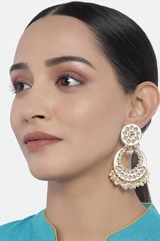 Traditional Pearl Kundan Meenakari Handmade Chandbali Earrings for Women (E2913W)