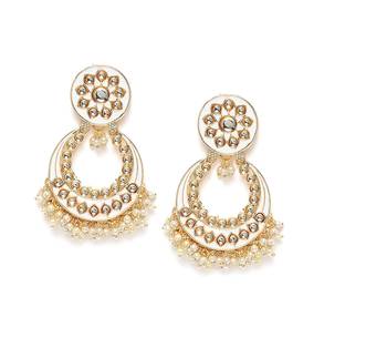 Traditional Pearl Kundan Meenakari Handmade Chandbali Earrings for Women  2