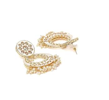 Traditional Pearl Kundan Meenakari Handmade Chandbali Earrings for Women  3