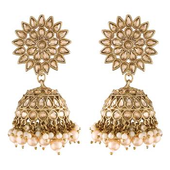Traditional Handcrafted Jhumki Earrings Encased with Faux Kundan & Pearl for Women/Girls  1