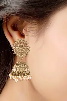 Traditional Handcrafted Jhumki Earrings Encased with Faux Kundan & Pearl for Women/Girls 