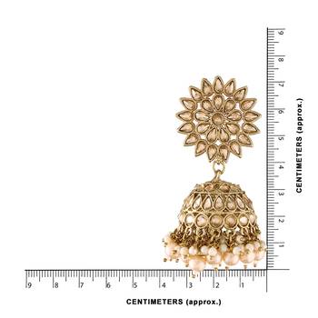 Traditional Handcrafted Jhumki Earrings Encased with Faux Kundan & Pearl for Women/Girls  3