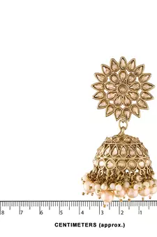 Traditional Handcrafted Jhumki Earrings Encased with Faux Kundan & Pearl for Women/Girls 