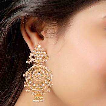 Traditional Handcrafted Earrings Encased with Faux Kundan & Pearl for Women/Girls (E2787W) 2