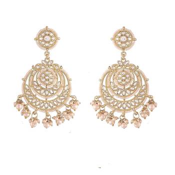 Designed Traditional Chandbali Earrings Glided With Kundans & Pearls  3
