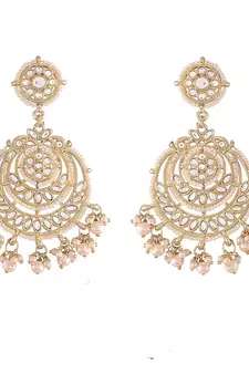 Designed Traditional Chandbali Earrings Glided With Kundans & Pearls 