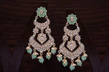  Handcrafted Meena Work Earring Glided With Kundan & Pearls  1