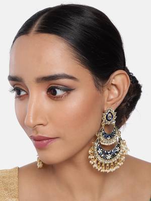 Designer Meenakari Earrings Glided With Kundans & Pearls  1