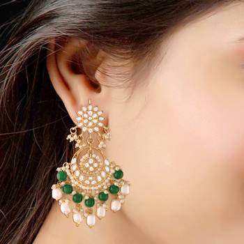Traditional Handcrafted Pearl Kundan Beaded Chandbali Earrings for Women/Girls  2