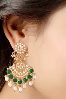 Traditional Handcrafted Pearl Kundan Beaded Chandbali Earrings for Women/Girls 