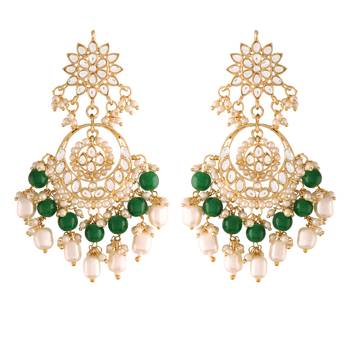 Traditional Handcrafted Pearl Kundan Beaded Chandbali Earrings for Women/Girls  3