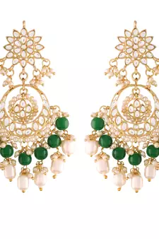 Traditional Handcrafted Pearl Kundan Beaded Chandbali Earrings for Women/Girls 