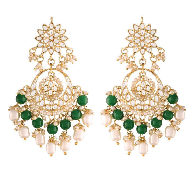 Traditional Handcrafted Pearl Kundan Beaded Chandbali Earrings for Women/Girls 