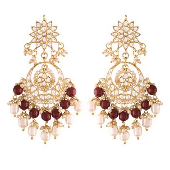 Traditional Handcrafted Pearl Kundan Beaded Chandbali Earrings for Women/Girls  1