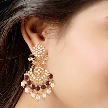 Traditional Handcrafted Pearl Kundan Beaded Chandbali Earrings for Women/Girls  2