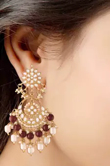 Traditional Handcrafted Pearl Kundan Beaded Chandbali Earrings for Women/Girls 