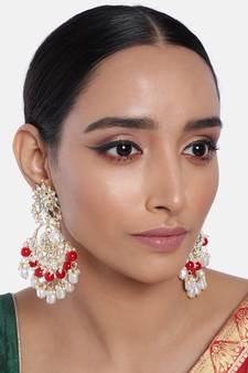Traditional Handcrafted Pearl Kundan Beaded Chandbali Earrings for Women/Girls (E2916R)