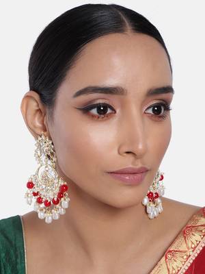 Traditional Handcrafted Pearl Kundan Beaded Chandbali Earrings for Women/Girls  1