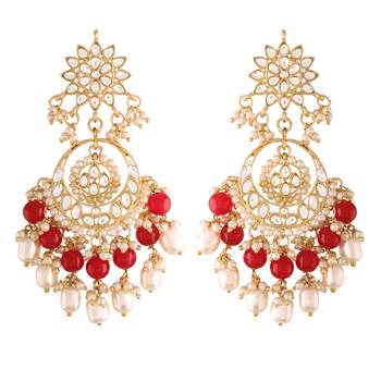 Traditional Handcrafted Pearl Kundan Beaded Chandbali Earrings for Women/Girls  2
