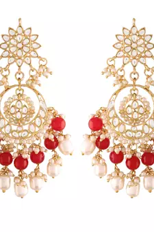 Traditional Handcrafted Pearl Kundan Beaded Chandbali Earrings for Women/Girls 