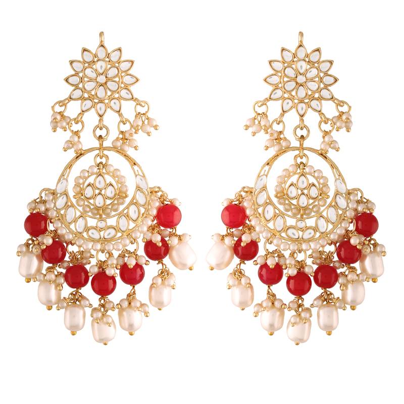 Traditional Handcrafted Pearl Kundan Beaded Chandbali Earrings for Women/Girls 