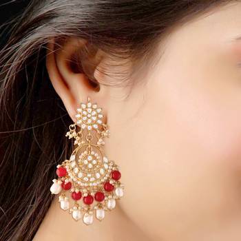 Traditional Handcrafted Pearl Kundan Beaded Chandbali Earrings for Women/Girls  3