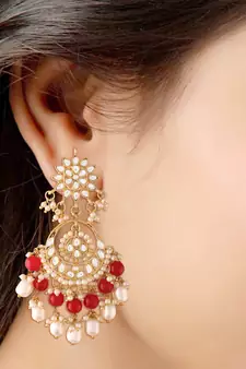 Traditional Handcrafted Pearl Kundan Beaded Chandbali Earrings for Women/Girls 