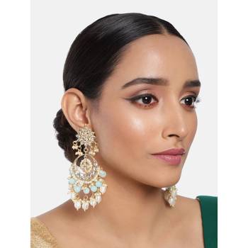 Traditional Handcrafted Pearl Kundan Beaded Chandbali Earrings for Women/Girls  1