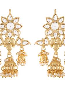 Handcrafted Jhumka Earrings Encased with Faux Kundan & Pearl for Women/Girls (E2786W)